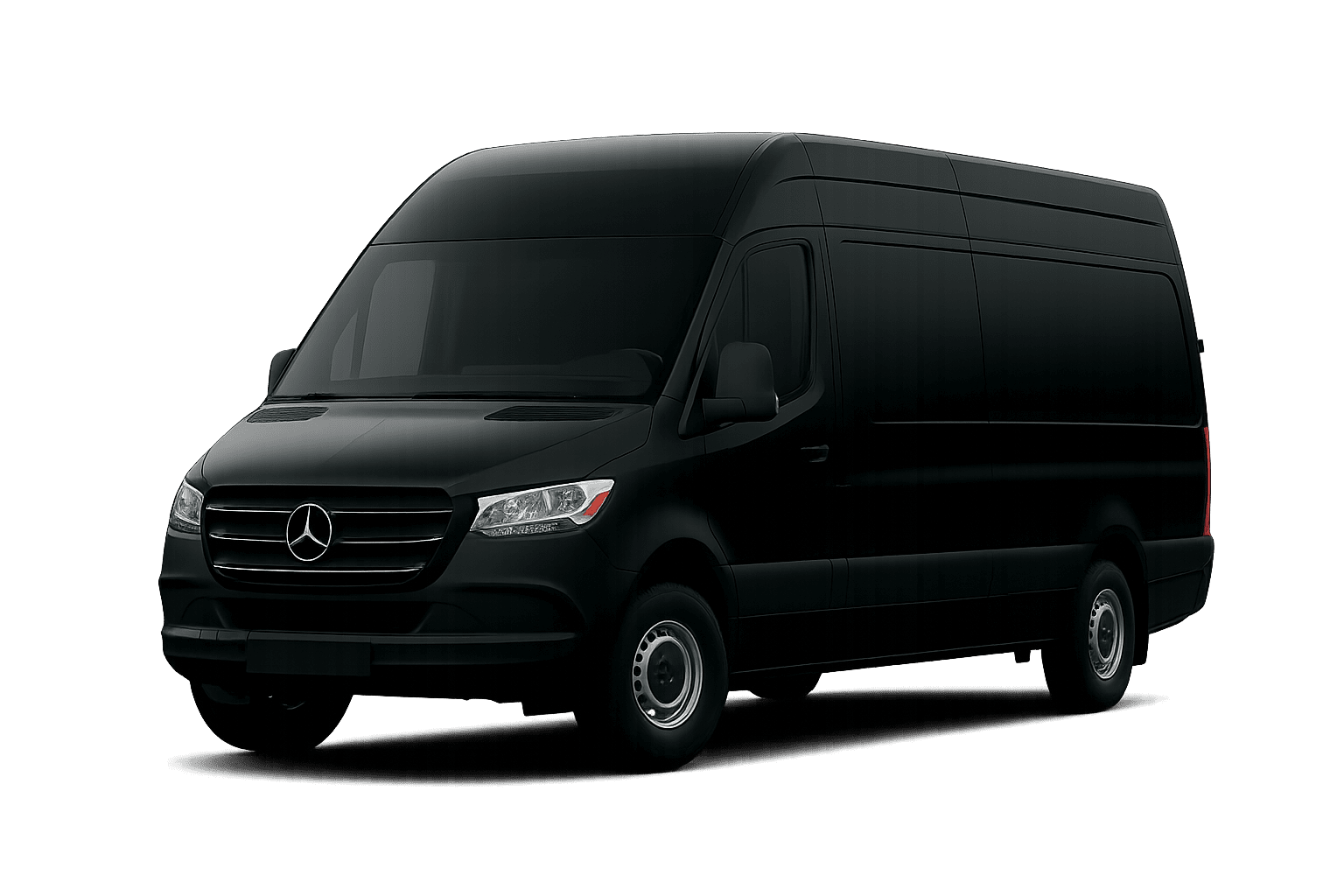 City-To-City Transfers 6 A profile view of a sleek, black Mercedes-Benz Sprinter executive van against a transparent background, showcasing the professional fleet available for Gateway Limousine & Black Car Service.